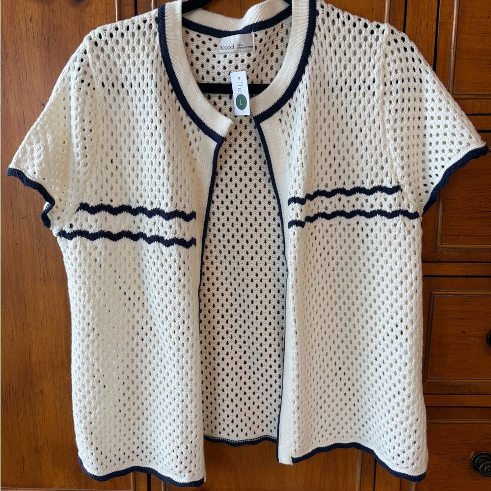 BE COOL Cream and Black Open Knit Cardigan